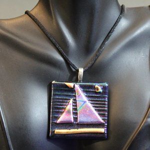 Dichroic Glass Sailboat Pendant Necklace
